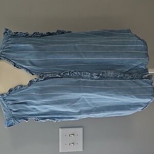 Crown & Ivy Blue Ruffle Trim Top